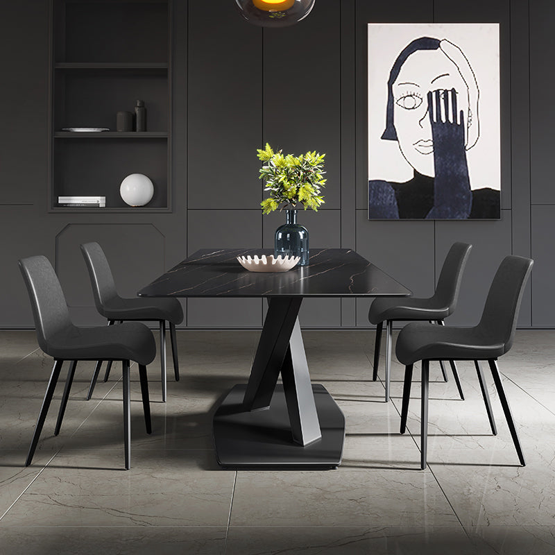 Modern Sintered Stone Dining Room Set with Rectangle Top and Black Base Furniture