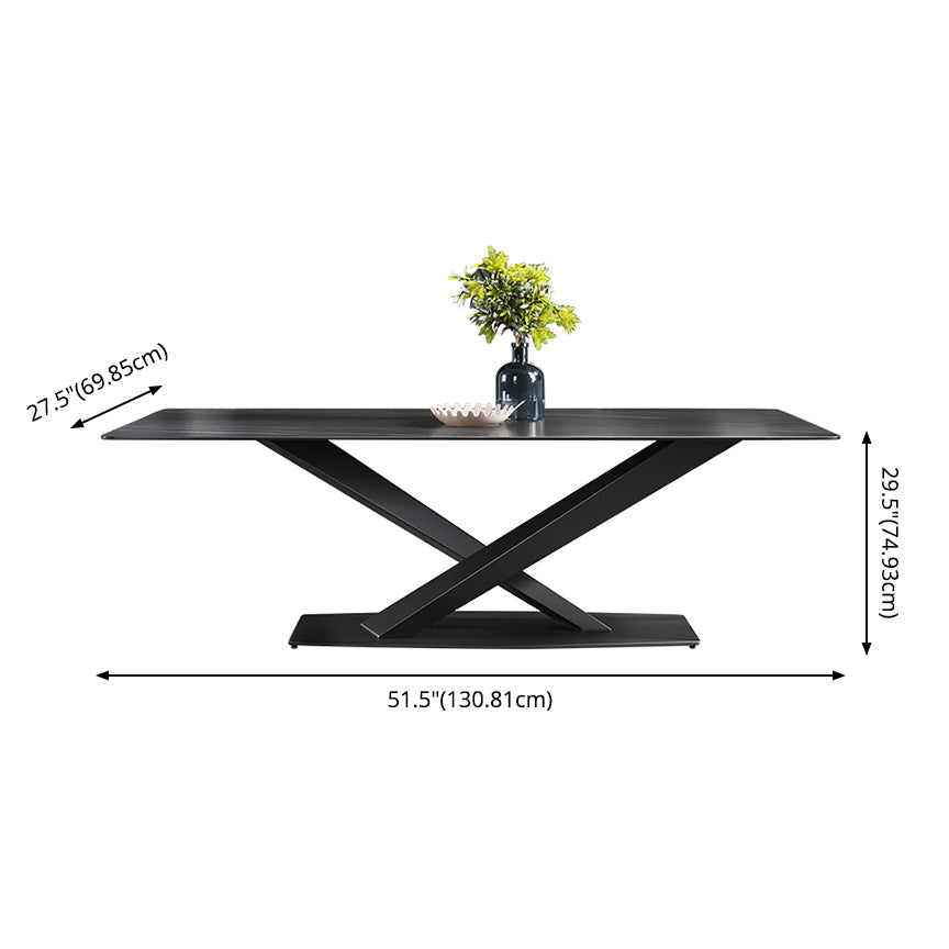 Modern Sintered Stone Dining Room Set with Rectangle Top and Black Base Furniture