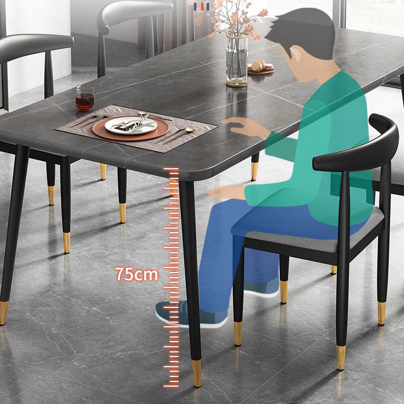 Contemporary Metallic Fixed Dining Table Rectangle Formal Dinette Set with Balck Base