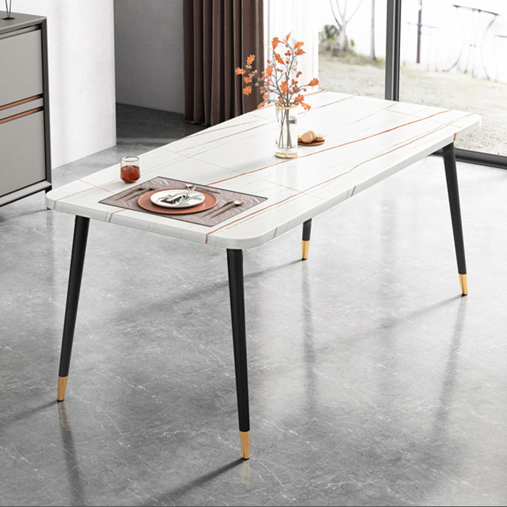 Contemporary Metallic Fixed Dining Table Rectangle Formal Dinette Set with Balck Base