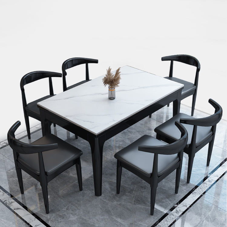 Modern Style Sintered Stone Standard Dining Set White Rectangle Dining Set for Kitchen