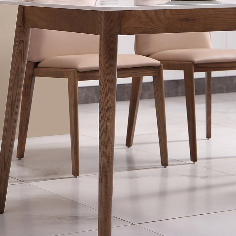 Modern Sintered Stone Dining Table Rectangular Dining Table with Four-leg Solid Wood Base