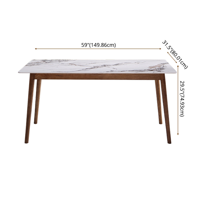 Modern Sintered Stone Dining Table Rectangular Dining Table with Four-leg Solid Wood Base