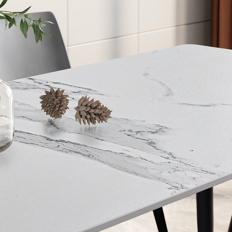 Modern Style Sintered Stone Dining Table Rectangular Dining Table with Metal Base