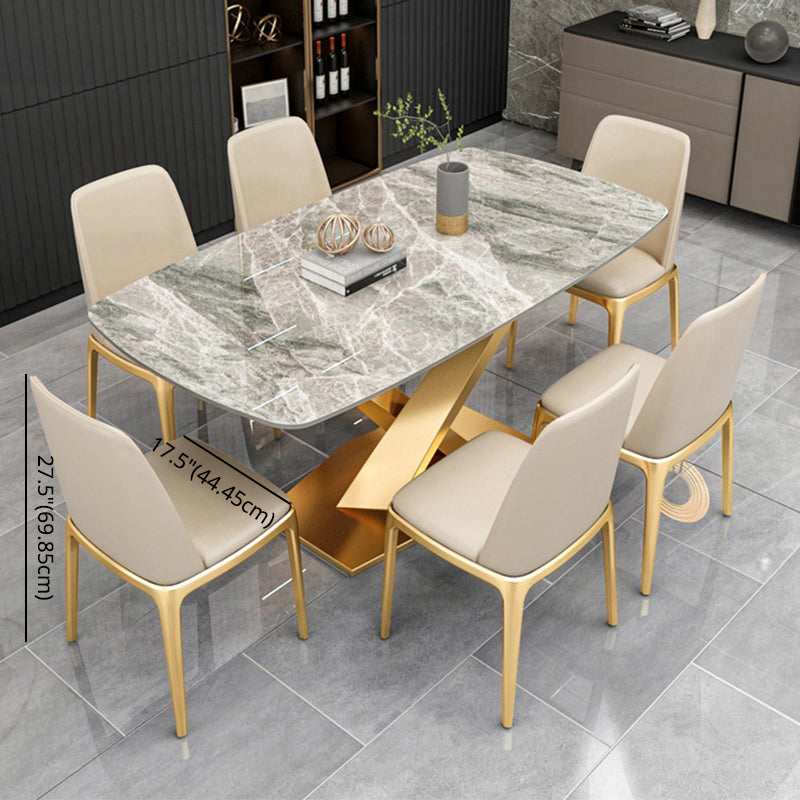 Modern Style Sintered Stone Kitchen Set with Table and Upholstered Chairs