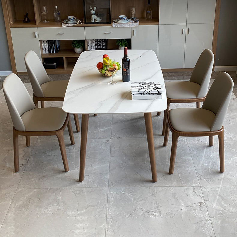 Modern Sintered Stone Dining Table Rectangular Dining Table Set with Solid Wood Base