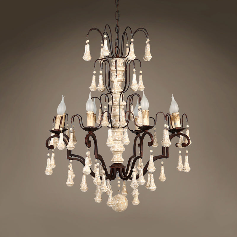 Lustre de pendentif à plusieurs niveaux ivoire traditionnel en bois 8 têtes salon suspendu plafonnier plafond