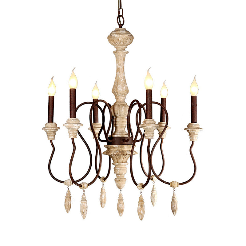 Candelabra traditionnel suspendu 6 lumières Plafond en bois lustre en ivoire pour le salon