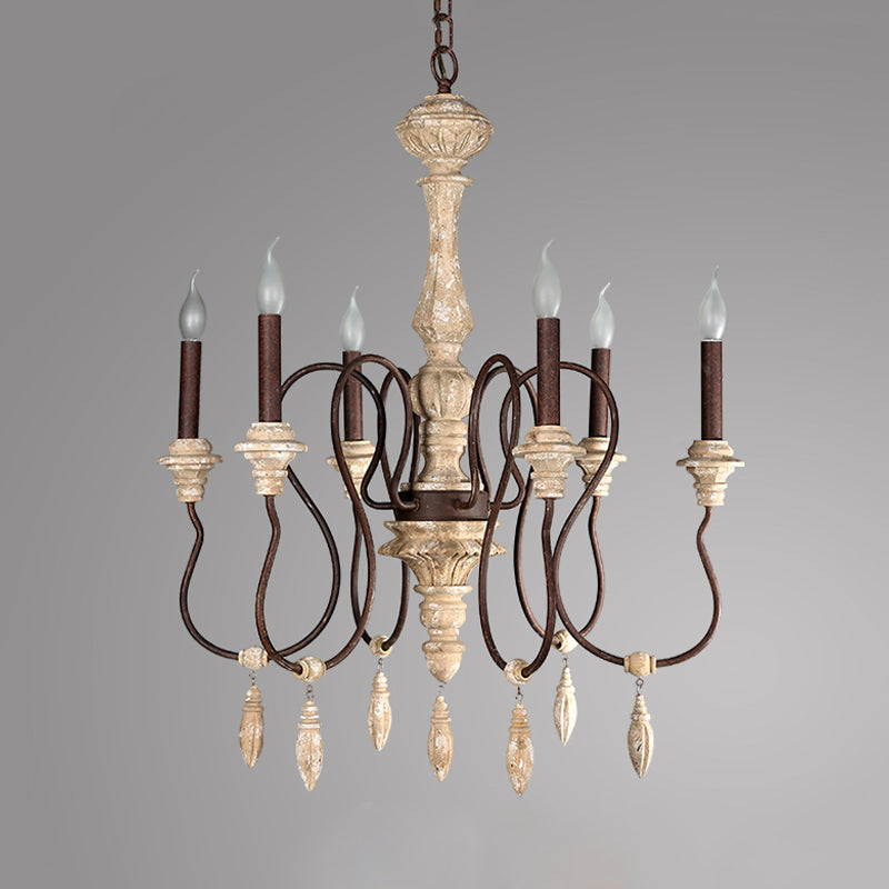 Candelabra traditionnel suspendu 6 lumières Plafond en bois lustre en ivoire pour le salon