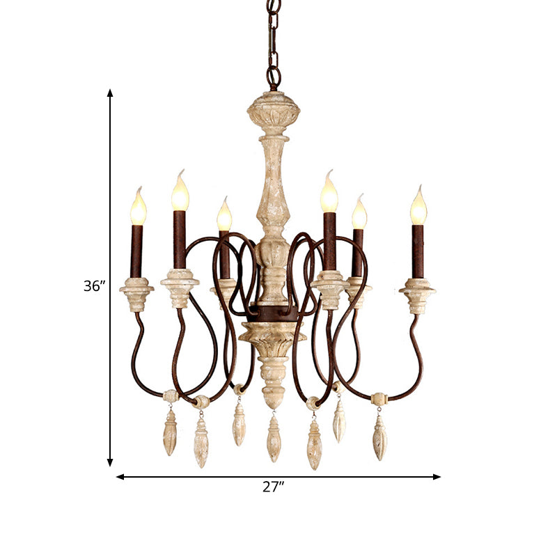 Candelabra traditionnel suspendu 6 lumières Plafond en bois lustre en ivoire pour le salon