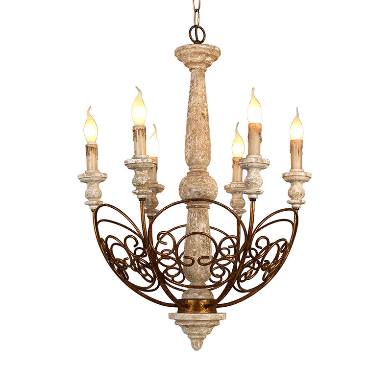Brass 6 lumières lustre éclairage rustique en bois candélabre pendentif pour le salon
