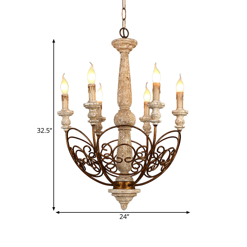 Brass 6 lumières lustre éclairage rustique en bois candélabre pendentif pour le salon