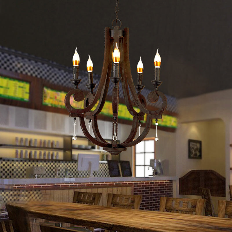 Pendre de bougie brune lustre rural en bois 5 têtes Restaurant de plafond suspendu
