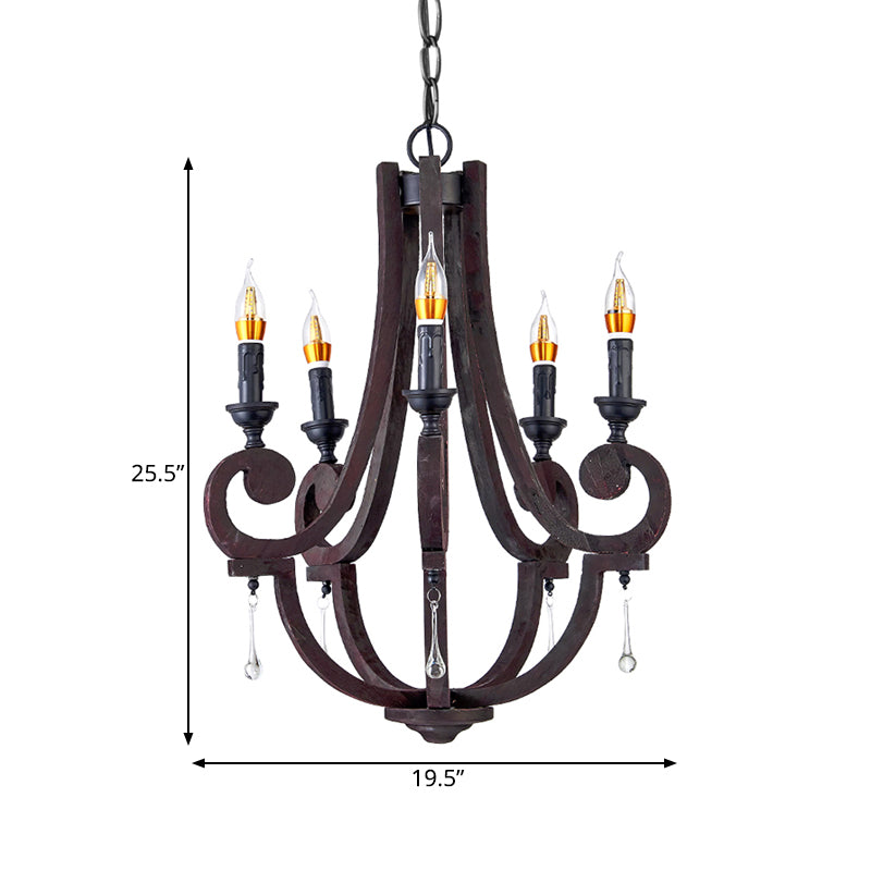 Pendre de bougie brune lustre rural en bois 5 têtes Restaurant de plafond suspendu