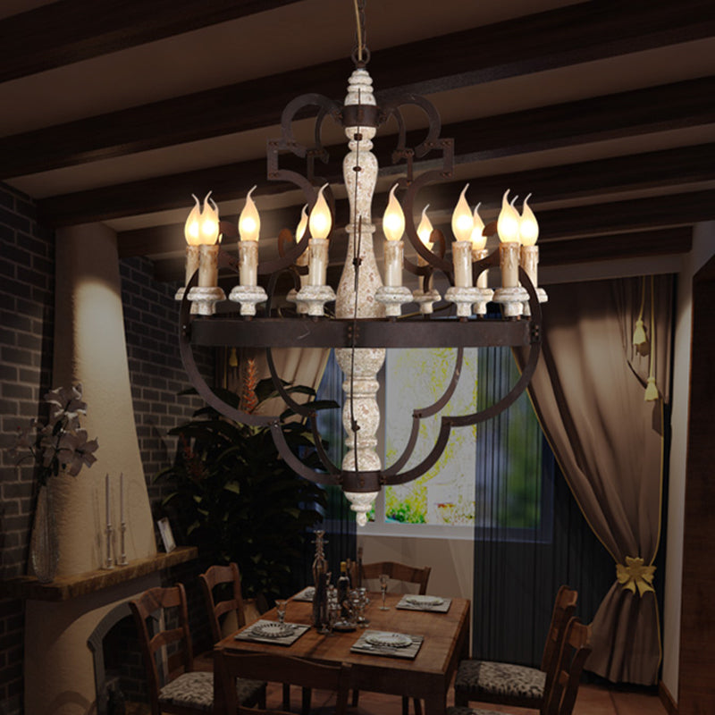 Bougie de lustre suspendue en bois 15 ampoules Traditional Pendant Lightture pour salle à manger