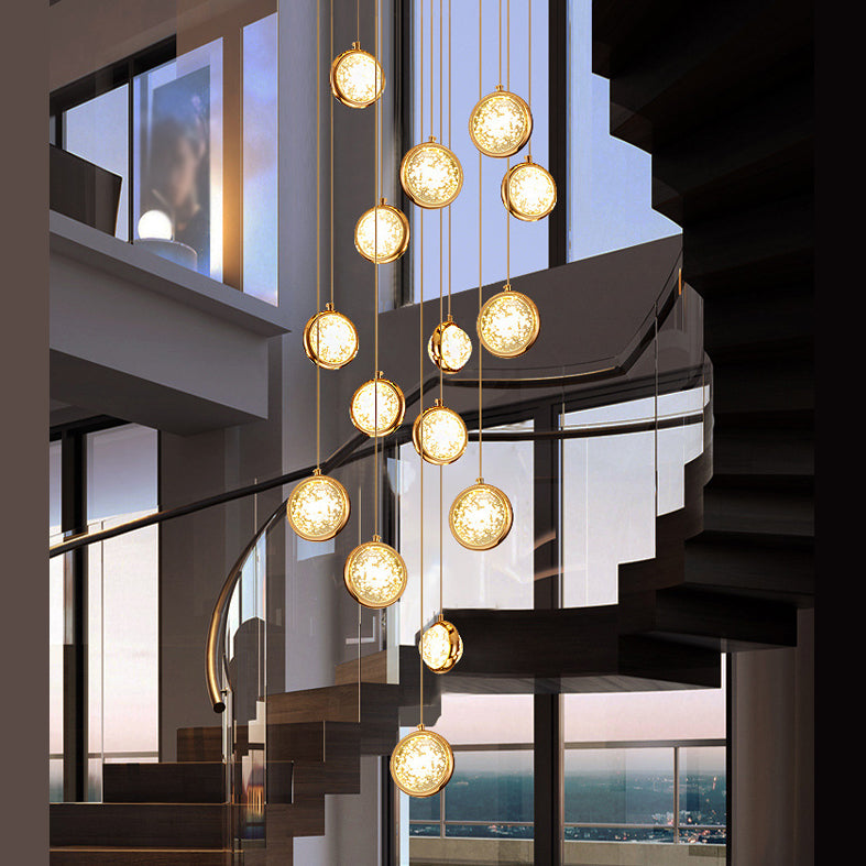 15 Head Modern Nordic Style Pendant Clear Crystal Hanging Ceiling Light for Spiral Stair