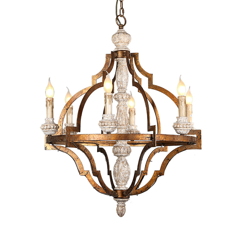 Forme de bougie vintage Pendentif suspendu 6 lumières Plafond en bois lustre en laiton antique pour salle à manger