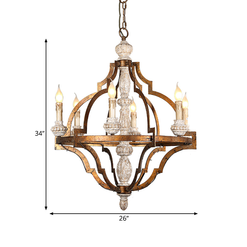 Forme de bougie vintage Pendentif suspendu 6 lumières Plafond en bois lustre en laiton antique pour salle à manger