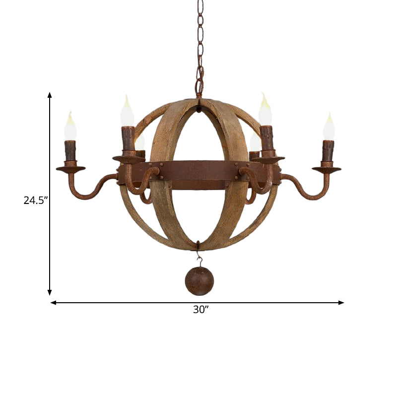 Luce a soffitto in legno Globe tradizionale a pendente per sala da pranzo a 6/8-bulbone in marrone