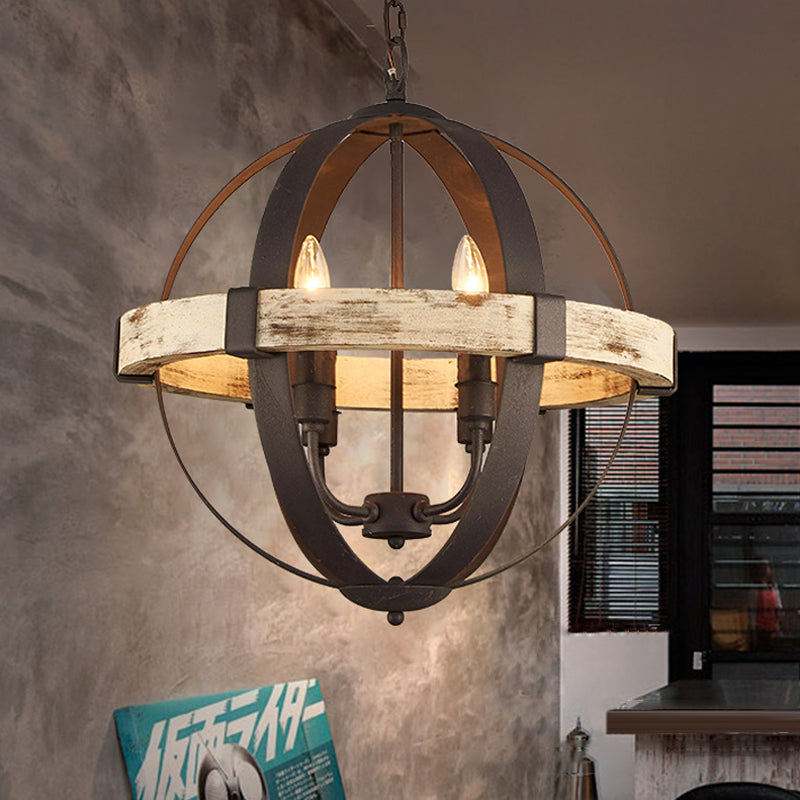 Lampada lampadina globale in legno rurale rurale a 4 teste a sospensione Luce a soffitto in marrone