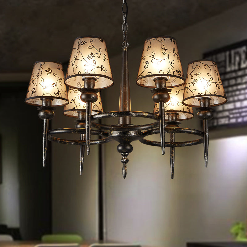 Lampada tradizionale cono a sospensione 6 lampadina in tessuto lampada lampada in nero per ristorante
