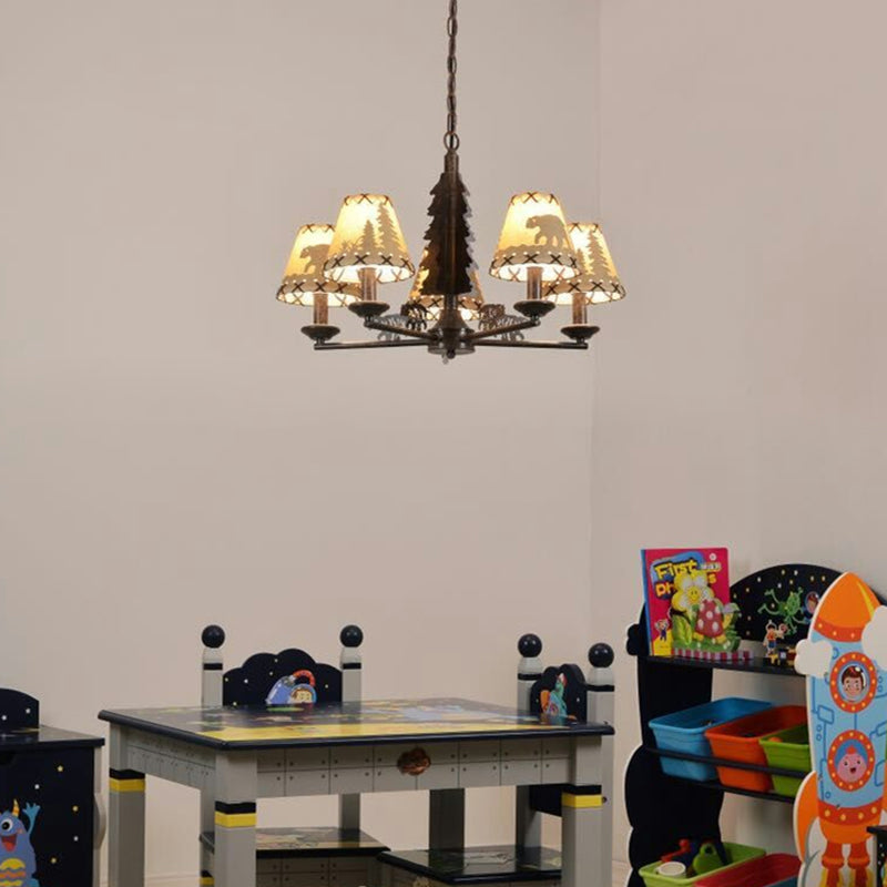 Lampada a sospensione interno conica tradizionale tessuto 5 lampadine lampadario ruggine lampadario