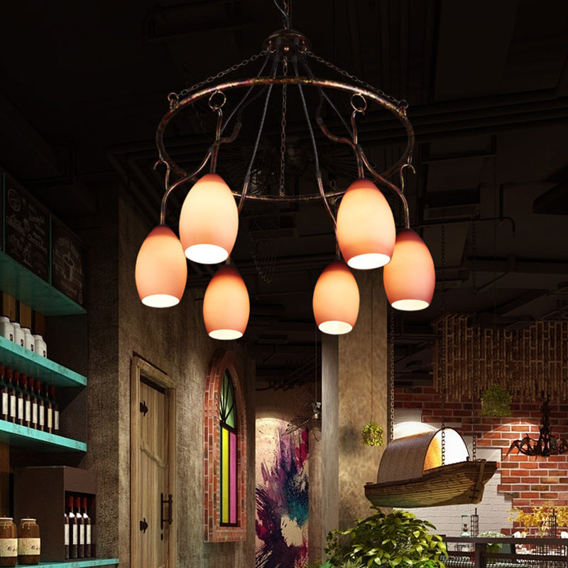 Circular Purple Glass Ceiling Lamp Traditional 6-Head Restaurant Chandelier Pendant Light