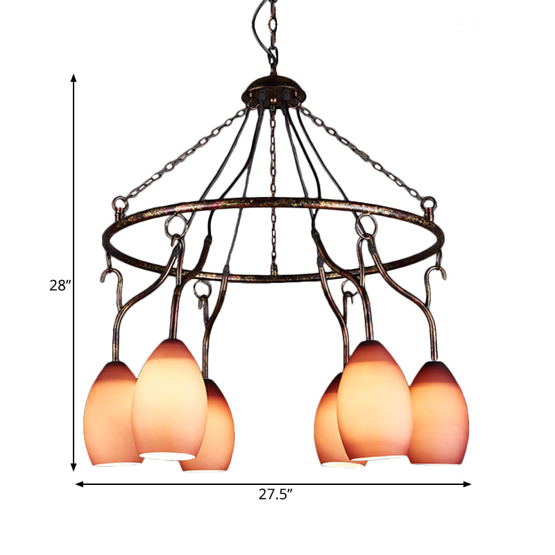 Circular Purple Glass Ceiling Lamp Traditional 6-Head Restaurant Chandelier Pendant Light