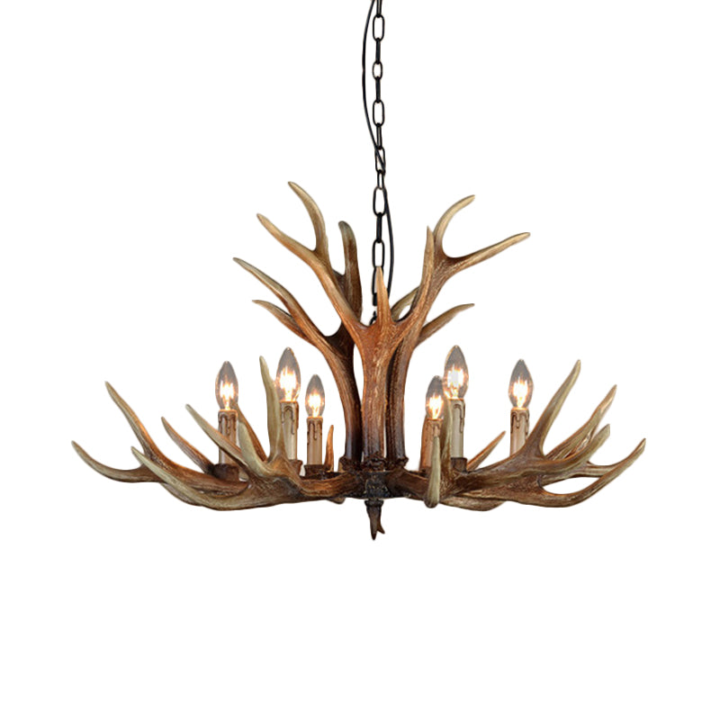 Wood Candle Pendant Chandelier Rural Resin 6/8/12 Heads Living Room Hanging Ceiling Light