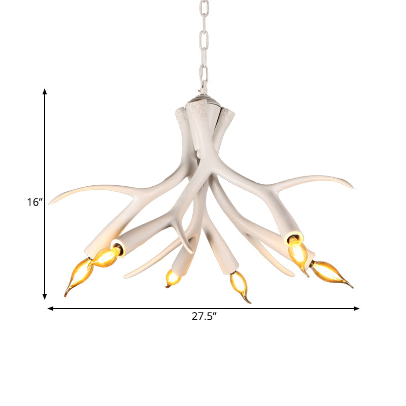 White 6 Lights Chandelier Lighting Modern Resin Faux Antler Pendant Lamp with Adjustable Chain