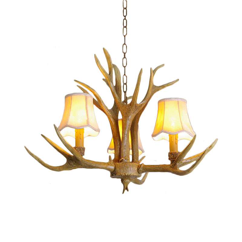 Lampada per goccia di soggiorno conico Resina tradizionale 3/4/5 Bulbi lampadario marrone Luce a sospensione con corna