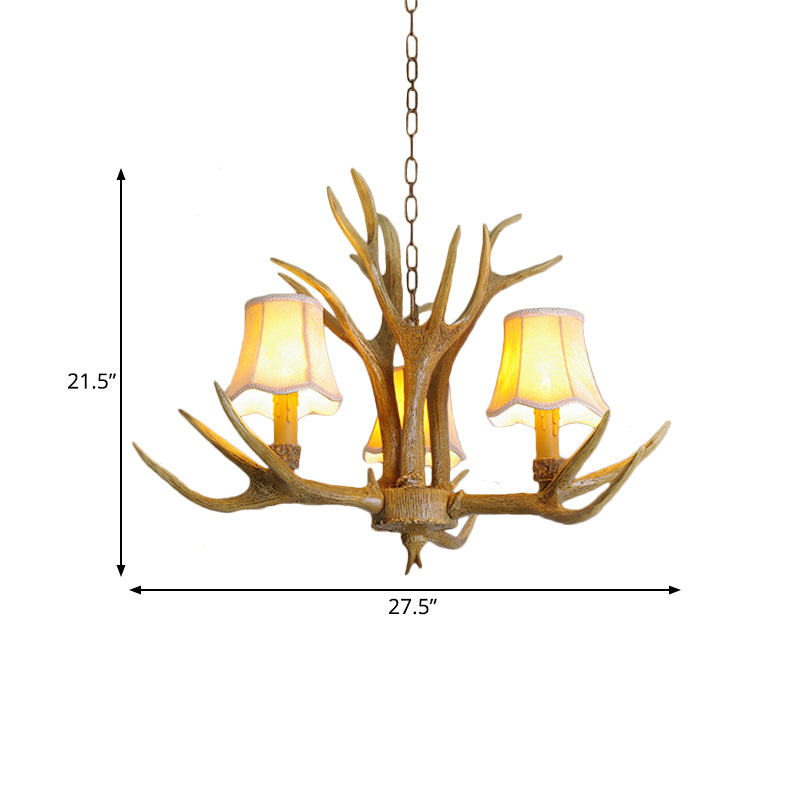 Lampada per goccia di soggiorno conico Resina tradizionale 3/4/5 Bulbi lampadario marrone Luce a sospensione con corna