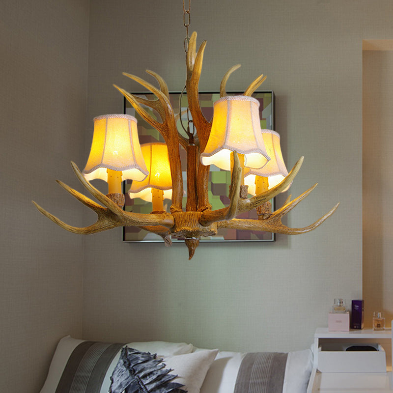 Lampada per goccia di soggiorno conico Resina tradizionale 3/4/5 Bulbi lampadario marrone Luce a sospensione con corna