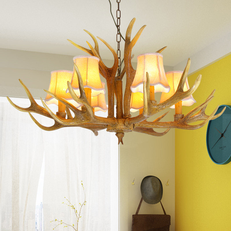 Lampada per goccia di soggiorno conico Resina tradizionale 3/4/5 Bulbi lampadario marrone Luce a sospensione con corna