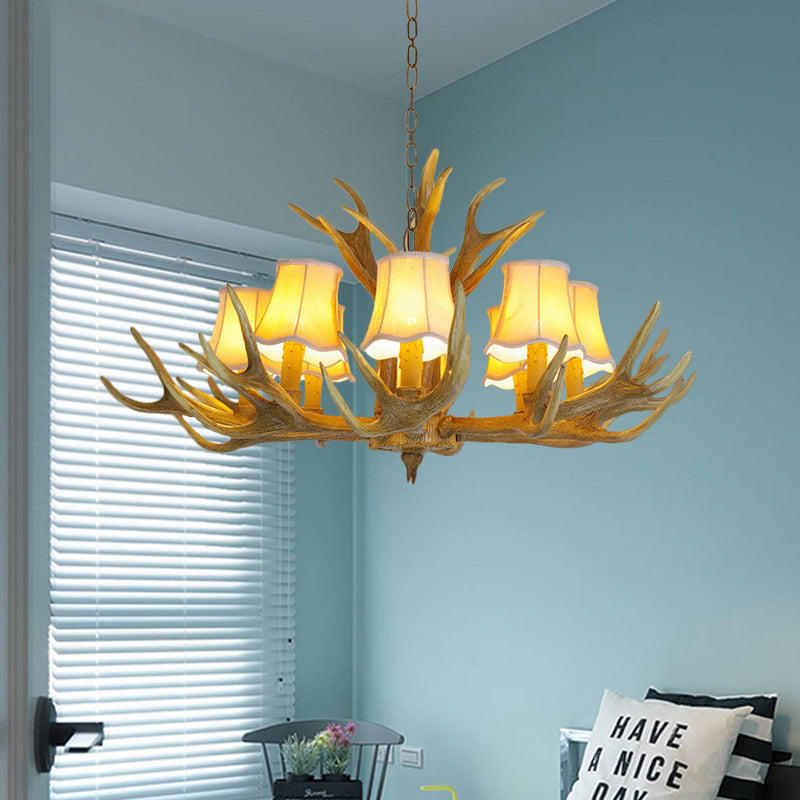 Lampada per goccia di soggiorno conico Resina tradizionale 3/4/5 Bulbi lampadario marrone Luce a sospensione con corna