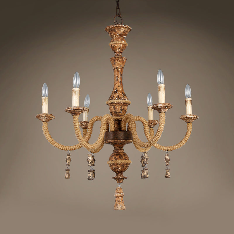Metaalbruin hangende kroonluchter kaarsen 6 lampen traditionele hanglamp