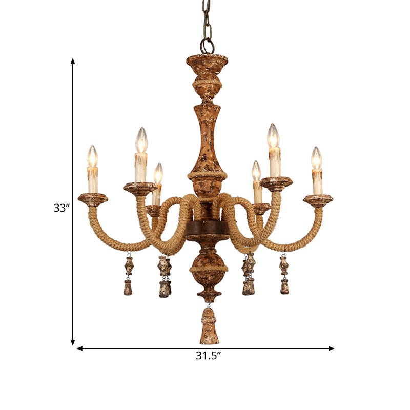 Metaalbruin hangende kroonluchter kaarsen 6 lampen traditionele hanglamp