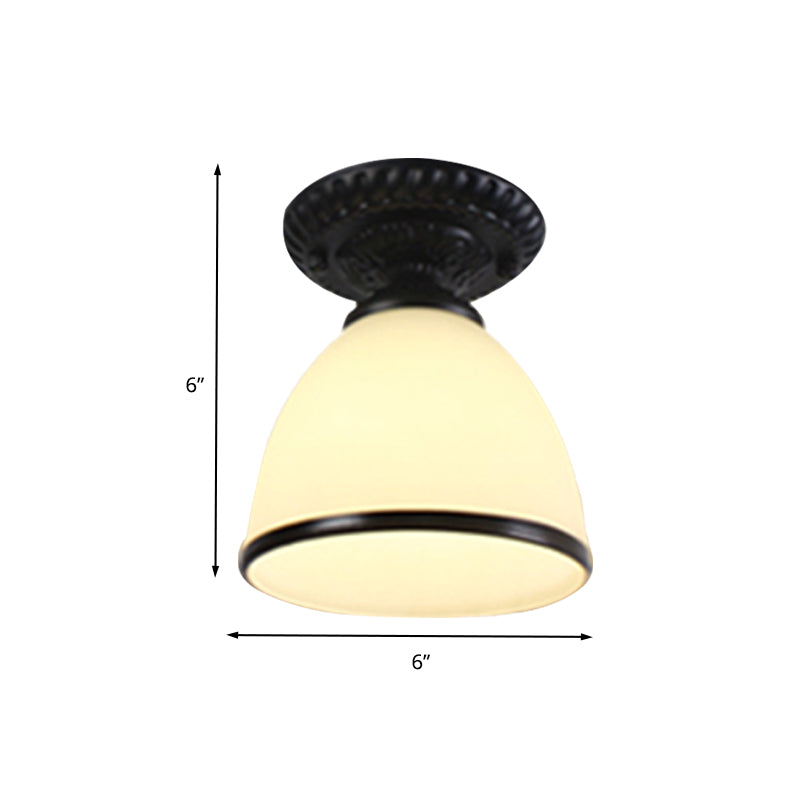 1 Light White Glass Flush Light Fixture Traditional Black Cone Corridor Ceiling Lighting