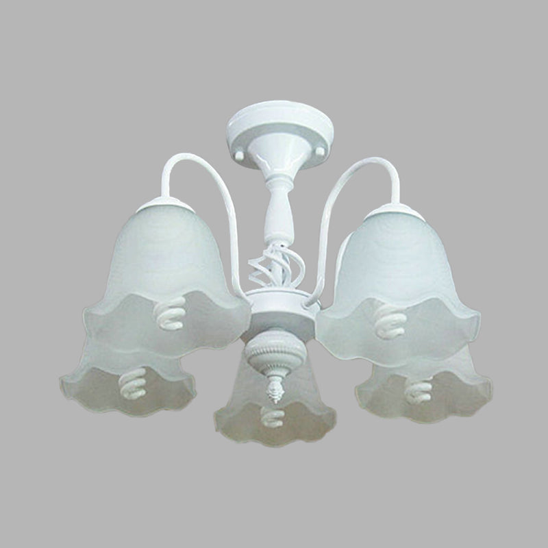 White 5 Lights Ceiling Lighting Classic Opal Glass Scalloped Semi Flush Light for Corridor