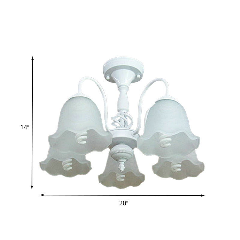 White 5 Lights Ceiling Lighting Classic Opal Glass Scalloped Semi Flush Light for Corridor