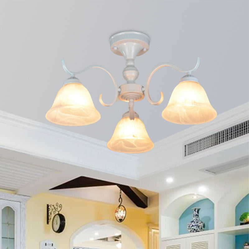 Bell Frosted Glass Semi Flush Traditional 3/5/6 Lights Slaapkamer plafondlamp in het wit in het wit