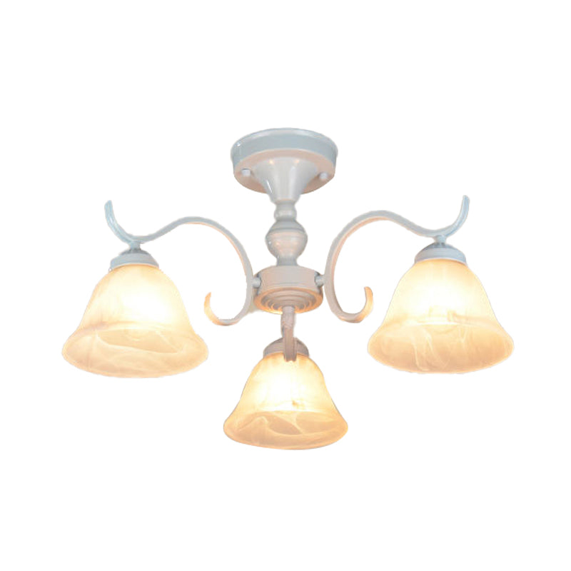 Bell Frosted Glass Semi Flush Traditional 3/5/6 Lights Slaapkamer plafondlamp in het wit in het wit