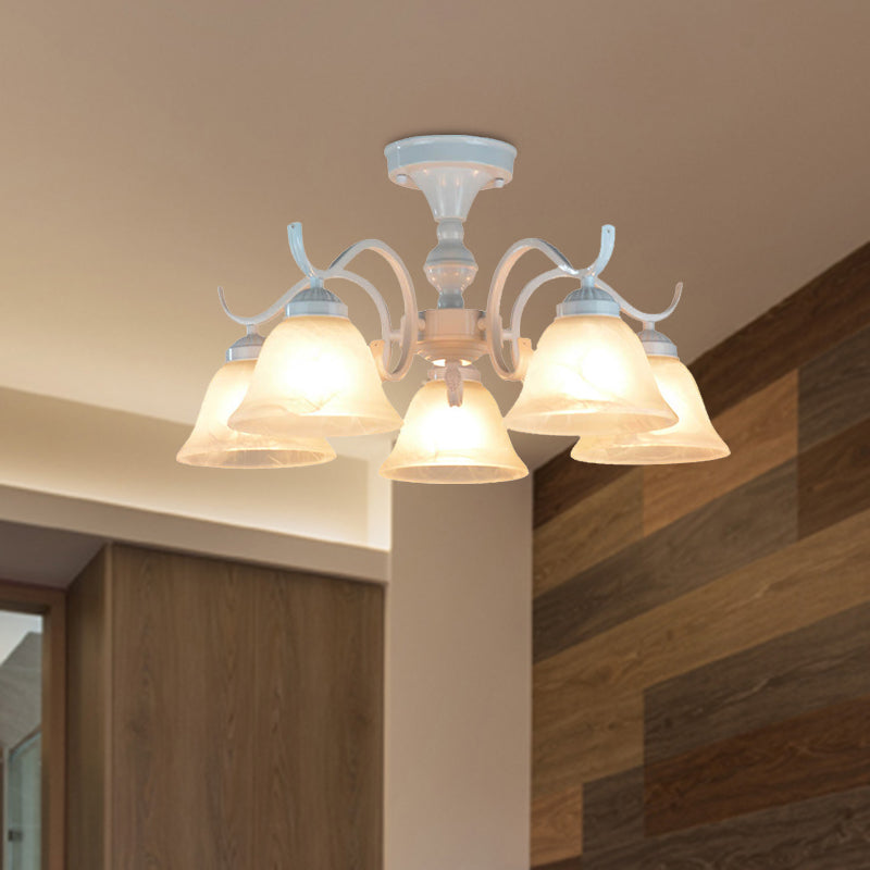 Bell Frosted Glass Semi Flush Traditional 3/5/6 Lights Slaapkamer plafondlamp in het wit in het wit
