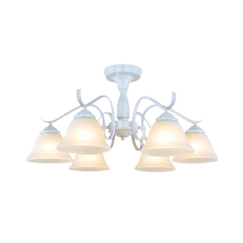 Bell Frosted Glass Semi Flush Traditional 3/5/6 Lights Slaapkamer plafondlamp in het wit in het wit