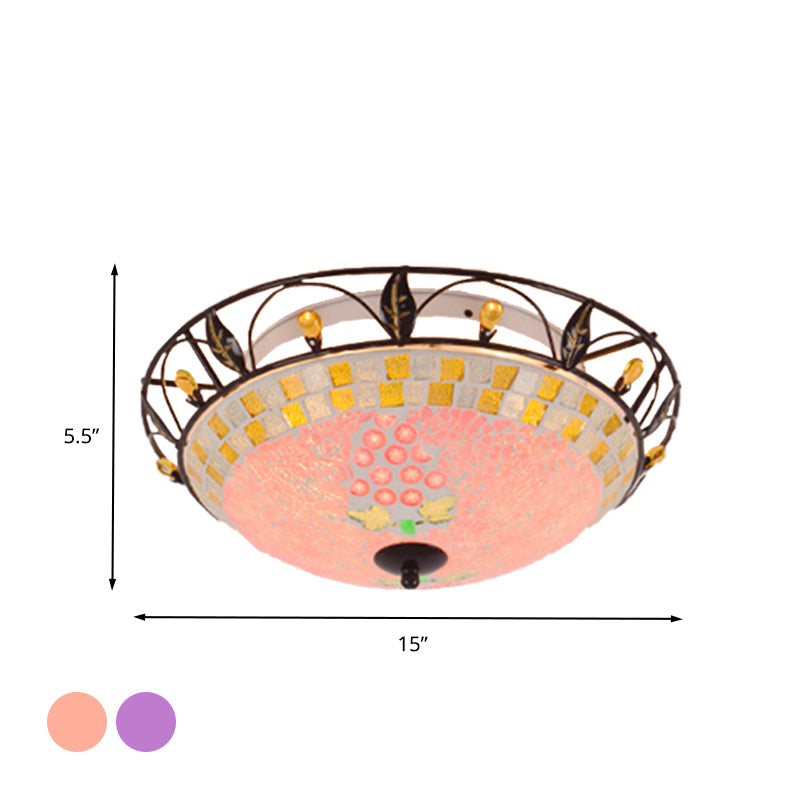 2 Lights Ceiling Light Classic Bowl Frosted Glass Flush Mount Lighting in Pink/Purple for Living Room