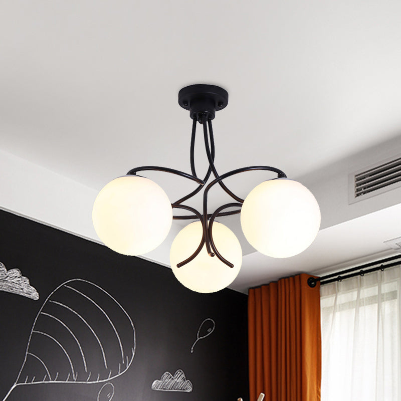 Black/White Round Semi Flush Light Glass Luces Luces Luces de 3/5 Luces de sala de estar