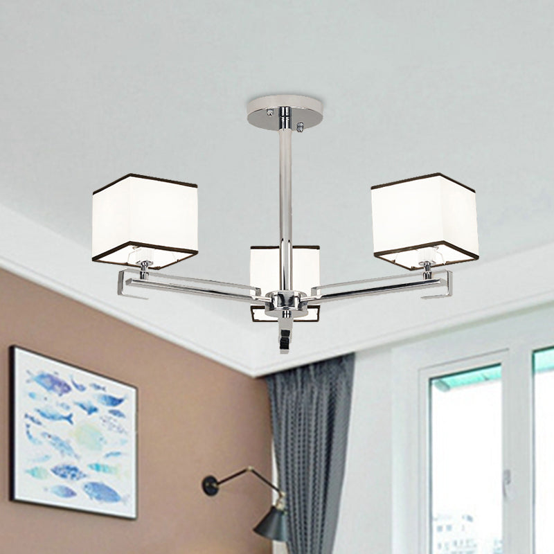 White 3/6/8 Lights Chandelier Light Classic Fabric Square Pendant Lamp for Living Room