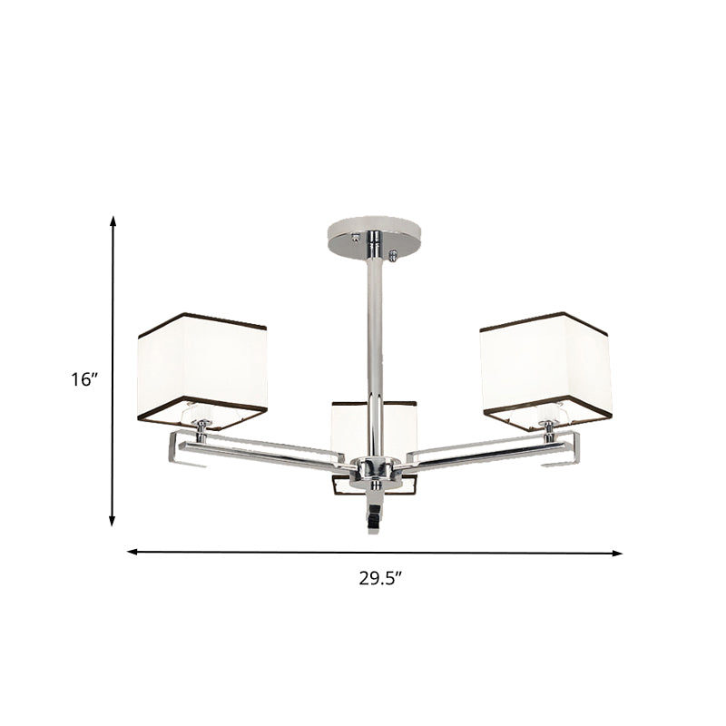 White 3/6/8 Lights Chandelier Light Classic Fabric Square Pendant Lamp for Living Room