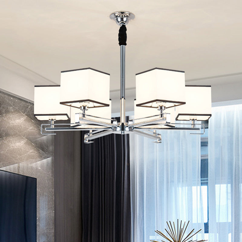 White 3/6/8 Lights Chandelier Light Classic Fabric Square Pendant Lamp for Living Room