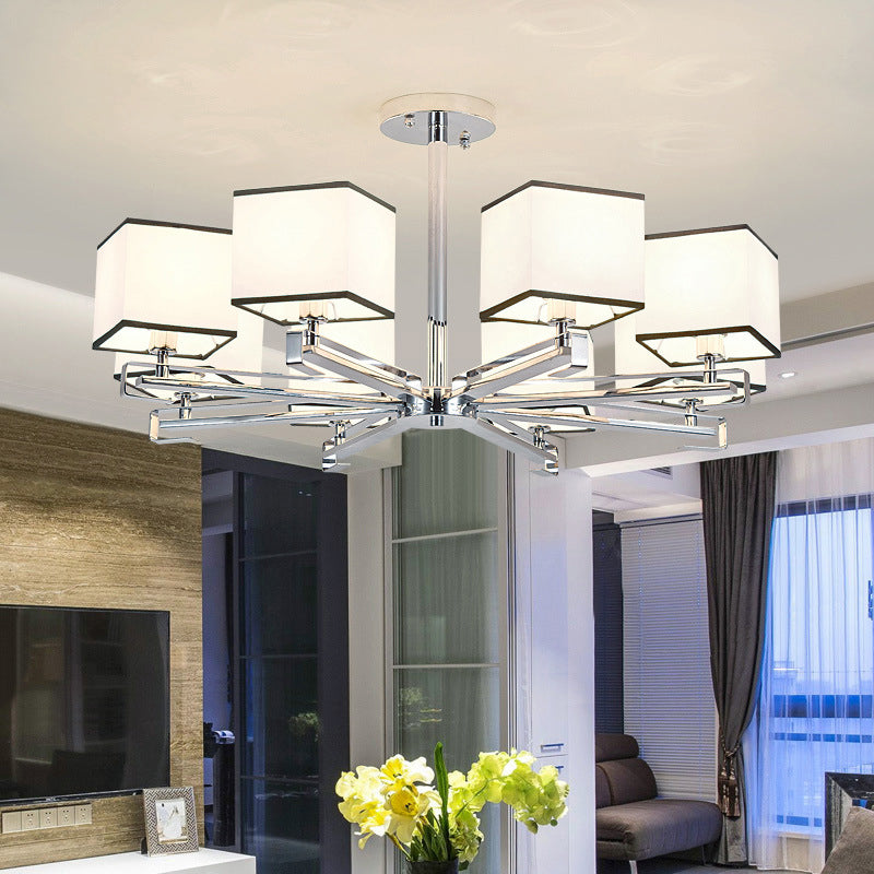 White 3/6/8 Lights Chandelier Light Classic Fabric Square Pendant Lamp for Living Room